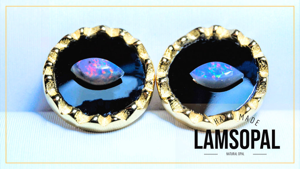 Gold Plated Sterling Silver Fire Opal Earrings: Marquise Opal mined from Coober Pedy, Australia