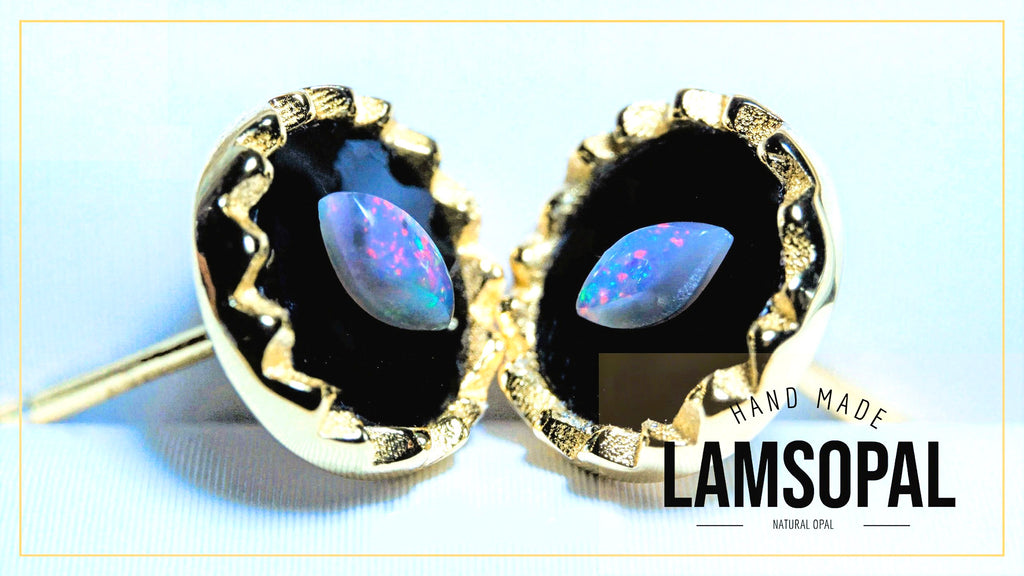 Gold Plated Sterling Silver Fire Opal Earrings: Marquise Opal mined from Coober Pedy, Australia