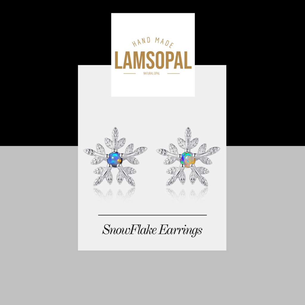 Snowflake Sterling Silver Opal Earrings, Crystal Opal Mined from Coober Pedy, Australia