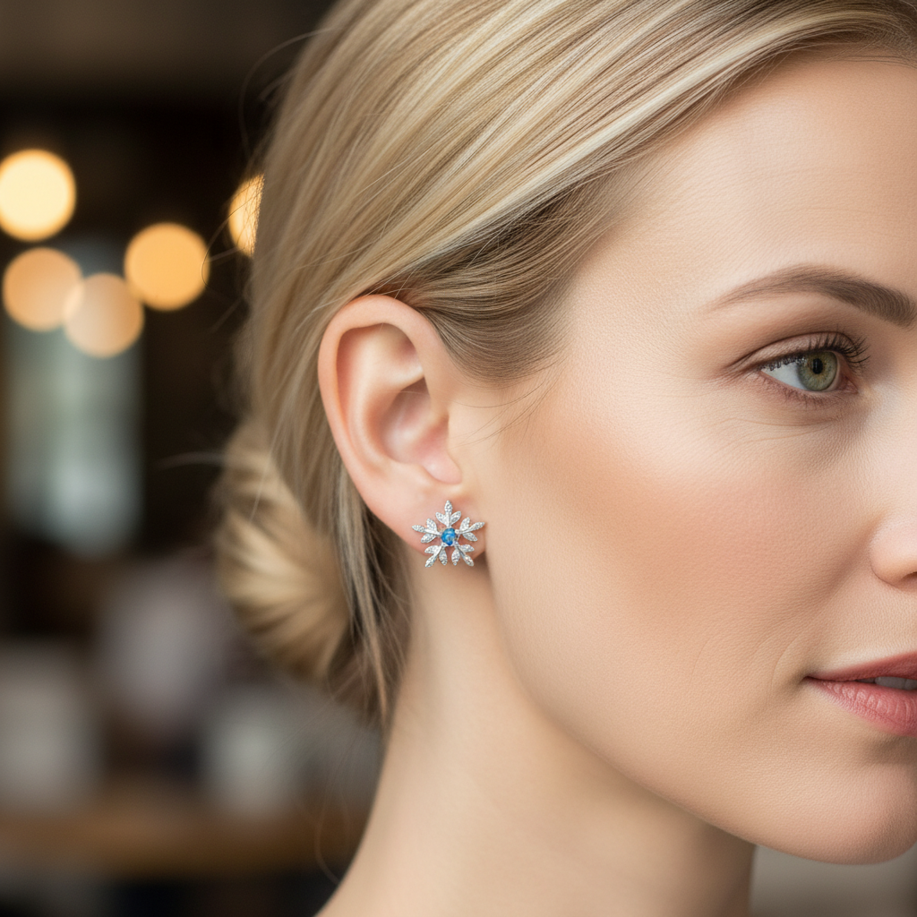 Snowflake Sterling Silver Opal Earrings, Crystal Opal Mined from Coober Pedy, Australia