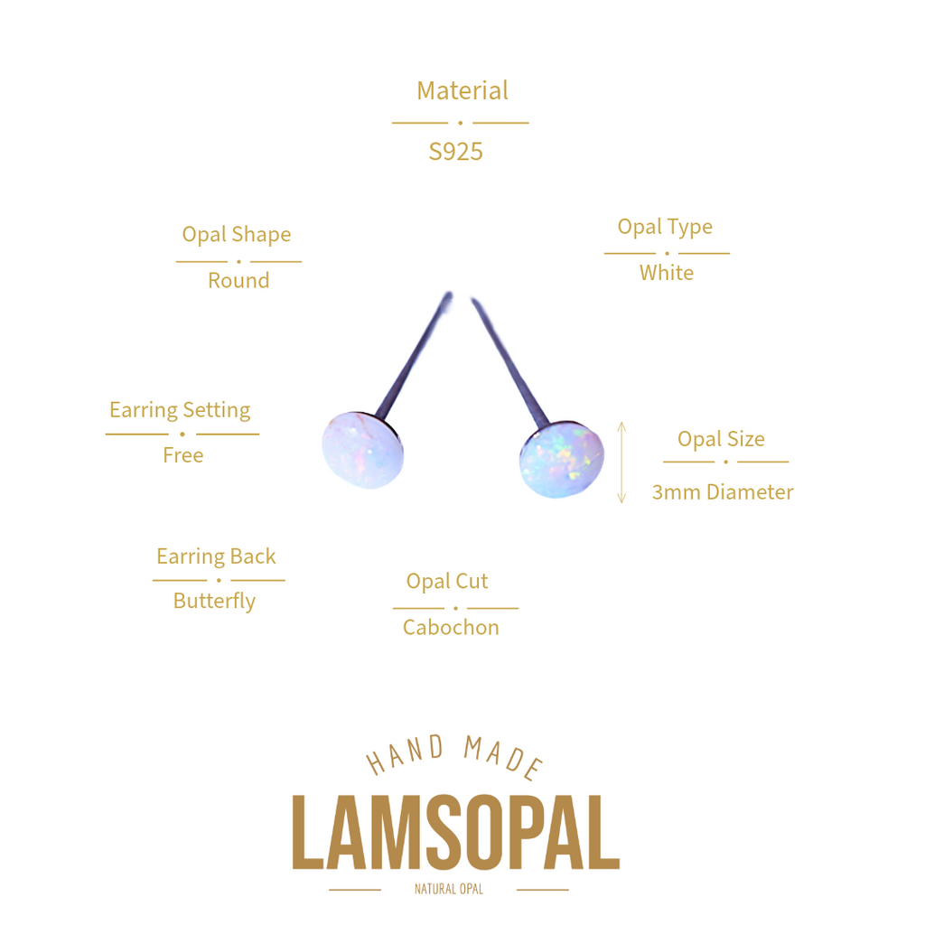 Sterling Silver Opal Earrings: White Opal Gemstones