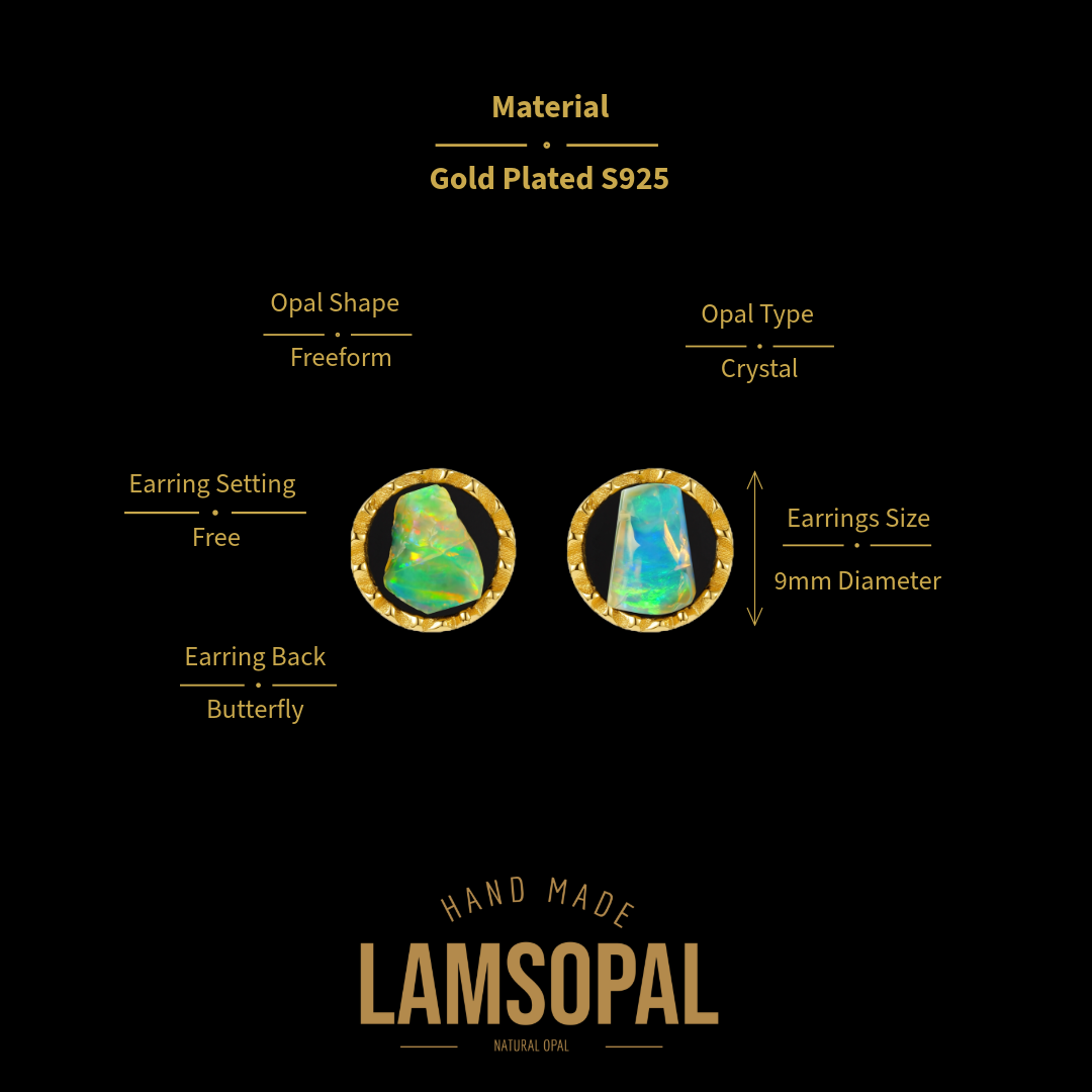 24K Gold Plated Sterling Silver Opal Earrings with Freeform Coober Pedy Opal Gemstones